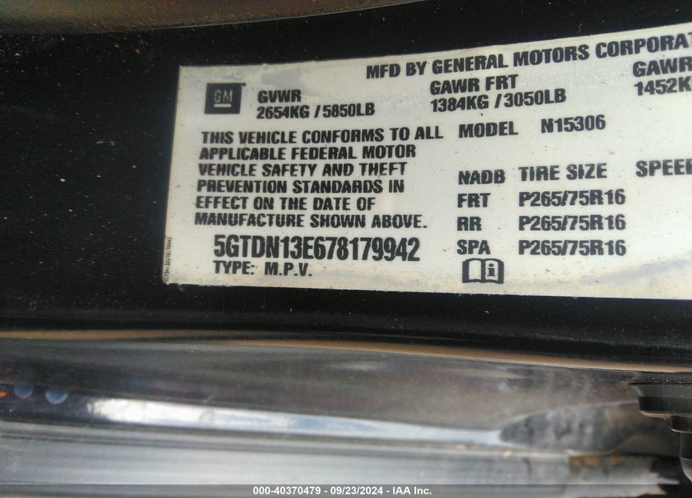 2007 HUMMER H3 SUV VIN: 5GTDN13E678179942
