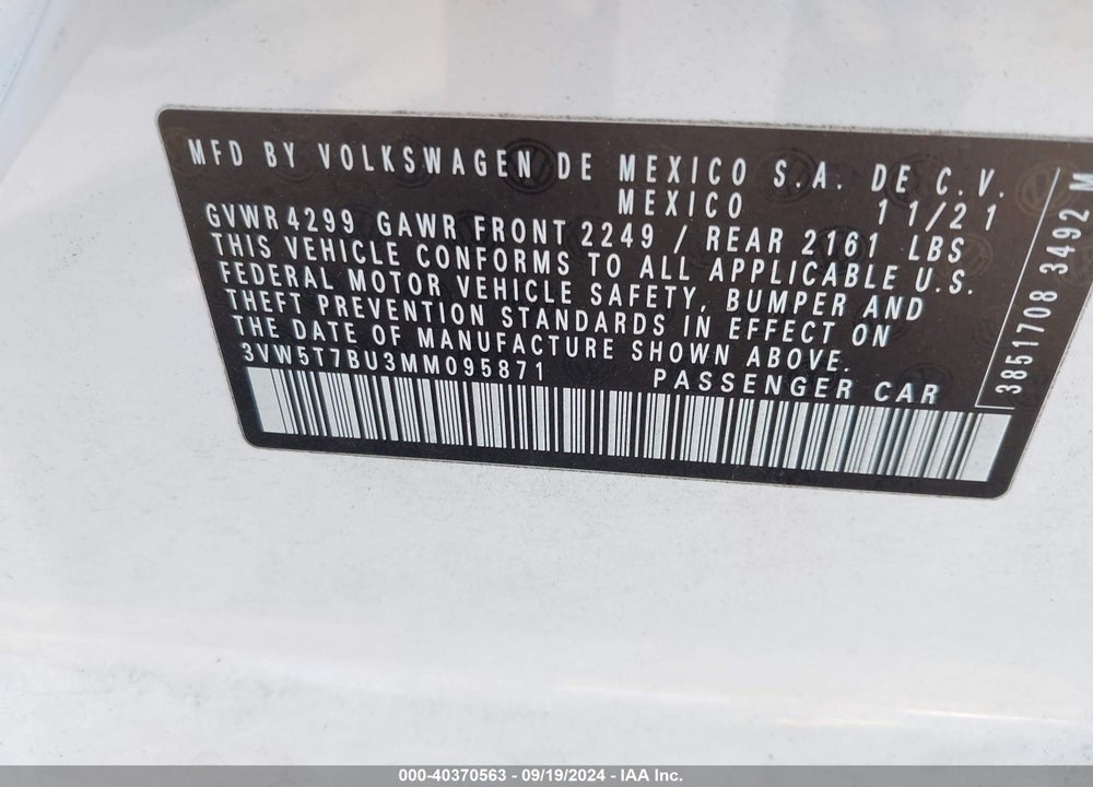 2021 VOLKSWAGEN JETTA GLI 2.0T AUTOBAHN/2.0T S VIN: 3VW5T7BU3MM095871