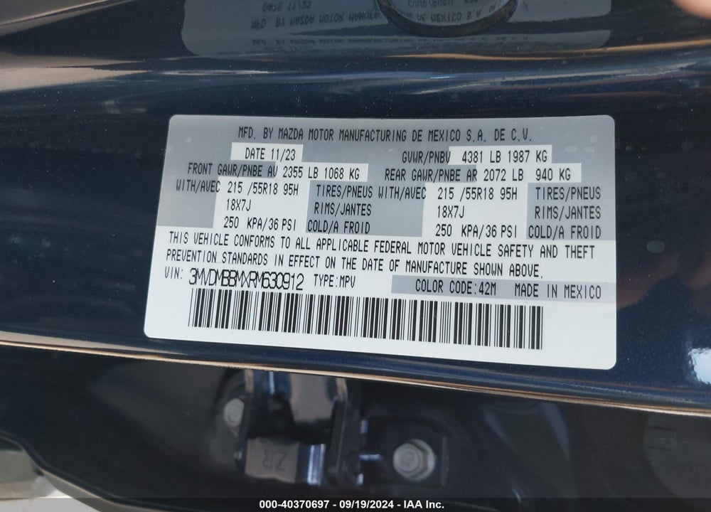 2024 MAZDA CX-30 2.5 S SELECT SPORT VIN: 3MVDMBBMXRM630912