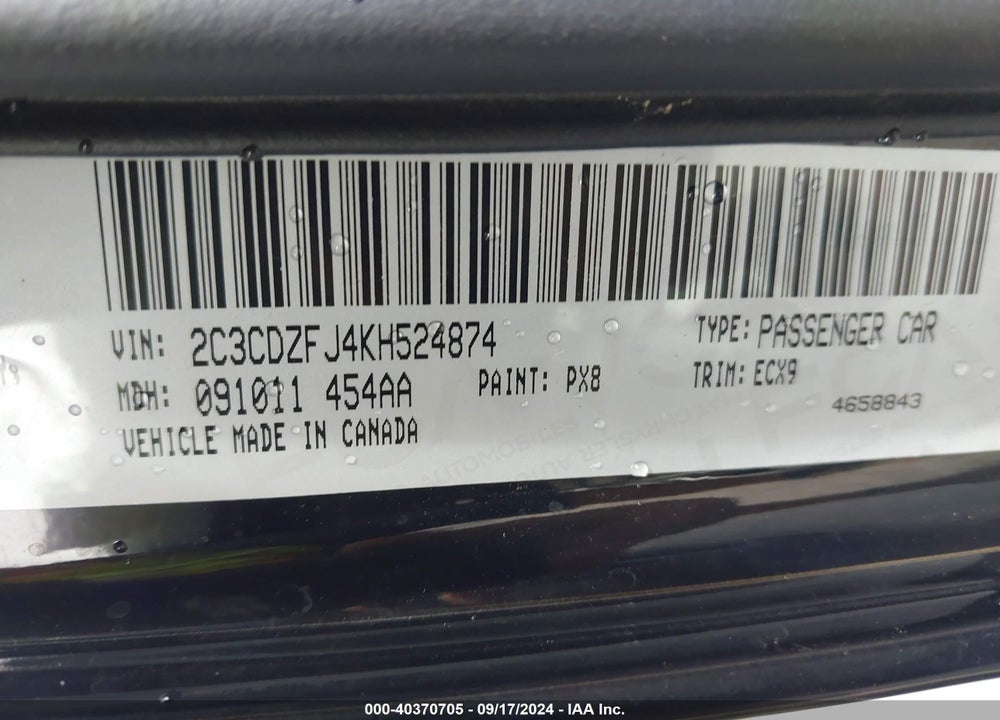 2019 DODGE CHALLENGER R/T SCAT PACK VIN: 2C3CDZFJ4KH524874