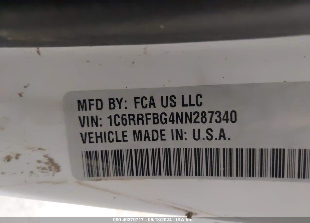 2022 RAM 1500 BIG HORN 4X4 6'4 BOX VIN: 1C6RRFBG4NN287340