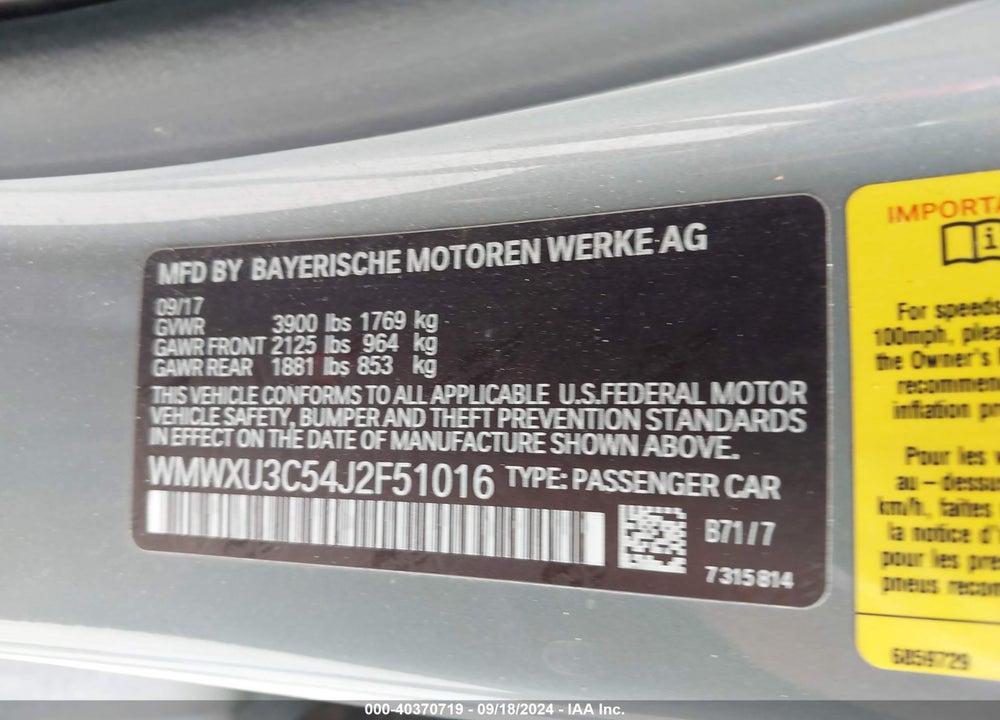 2018 MINI HARDTOP COOPER S VIN: WMWXU3C54J2F51016