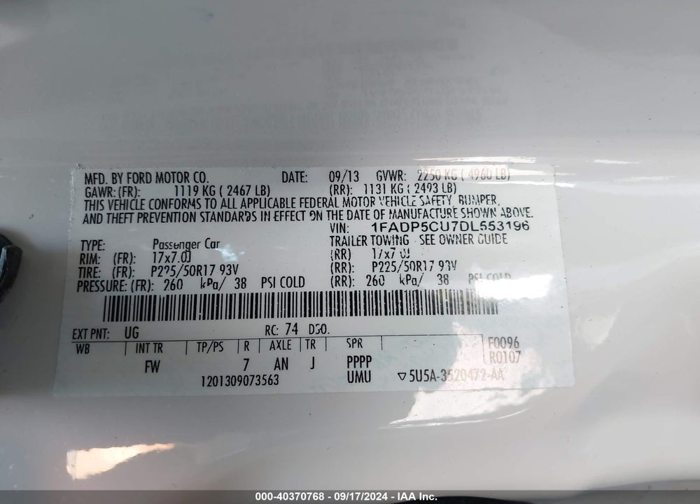 2013 FORD C-MAX ENERGI SEL VIN: 1FADP5CU7DL553196