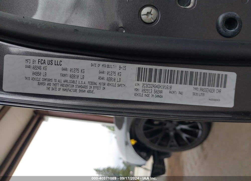 2016 DODGE CHALLENGER SXT VIN: 2C3CDZAG4GH101618