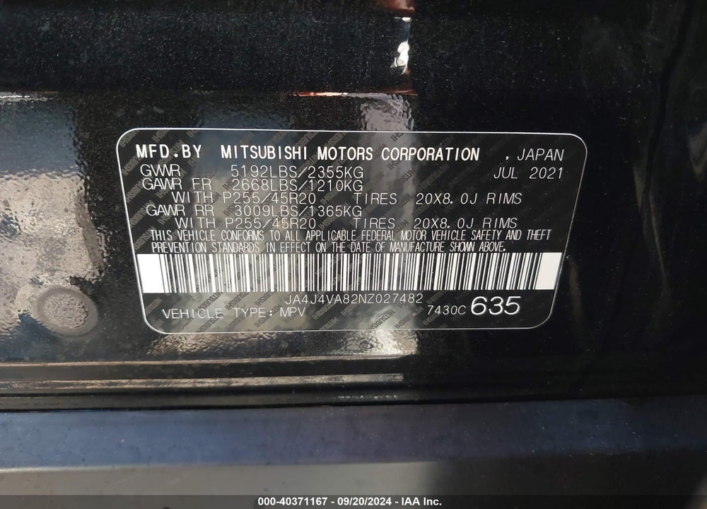 2022 MITSUBISHI OUTLANDER SEL 2.5 S-AWC/SEL LAUNCH EDITION S-AWC/SEL SPECIAL EDITION S-AWC VIN: JA4J4VA82NZ027482