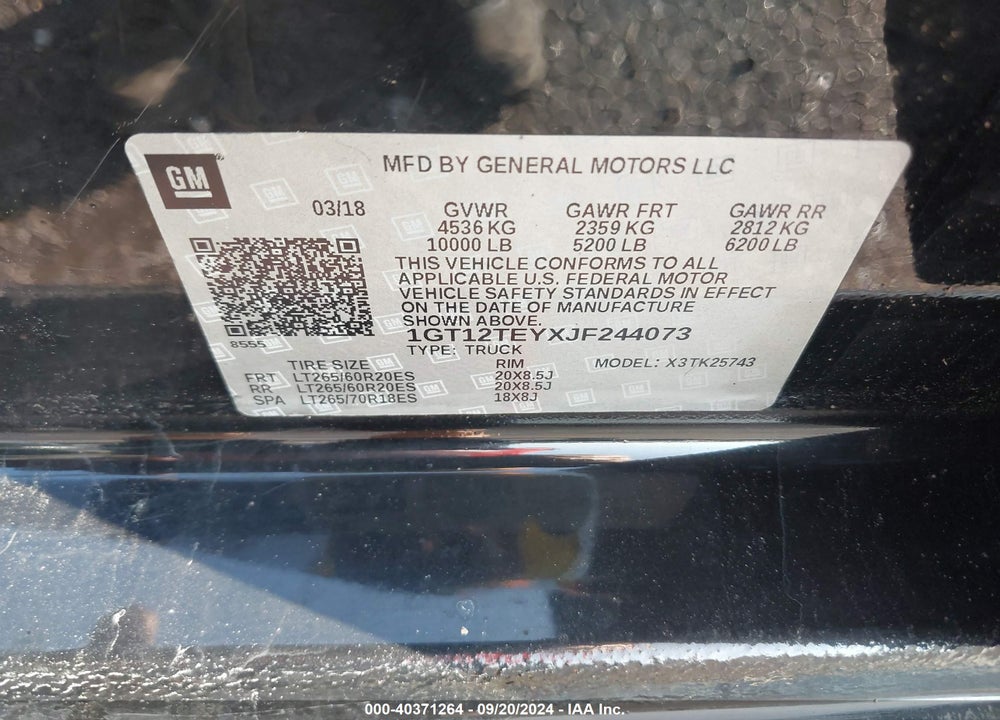 2018 GMC SIERRA 2500HD SLT VIN: 1GT12TEYXJF244073