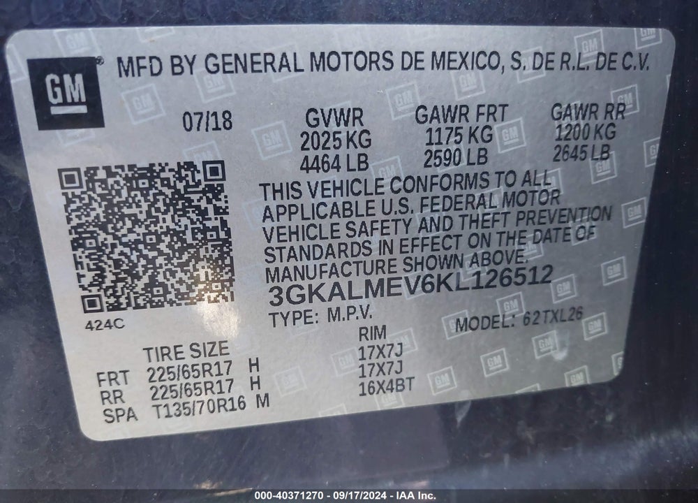 2019 GMC TERRAIN SLE VIN: 3GKALMEV6KL126512