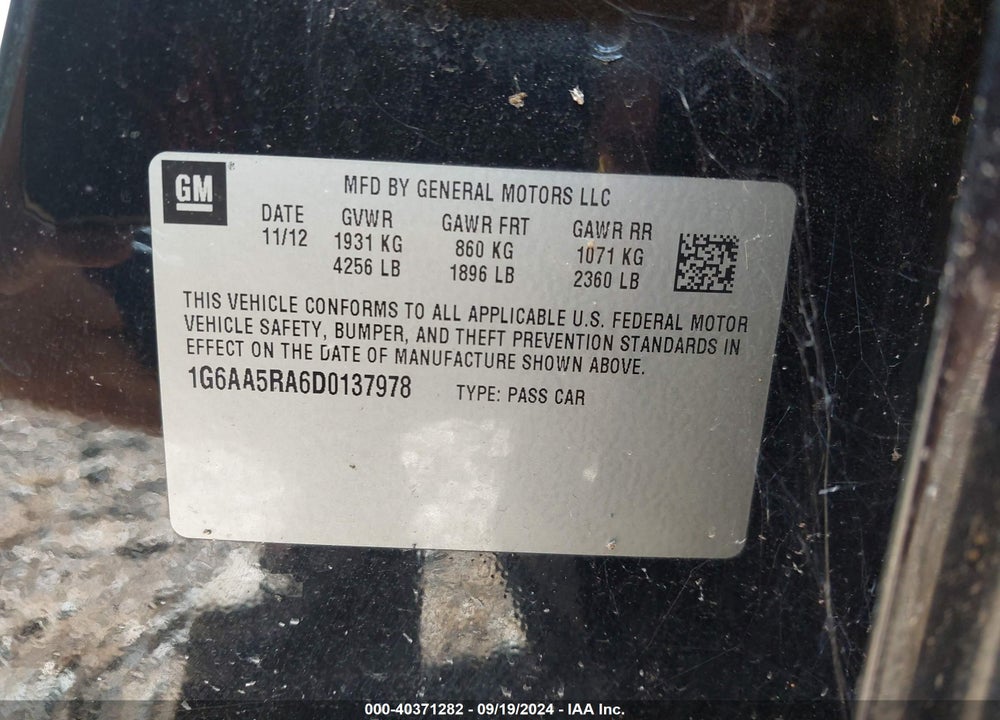 2013 CADILLAC ATS VIN: 1G6AA5RA6D0137978