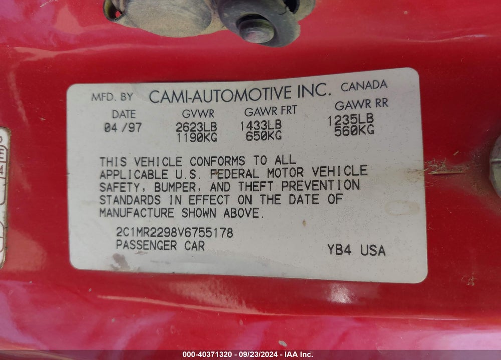 1997 GEO METRO LSI VIN: 2C1MR2298V6755178