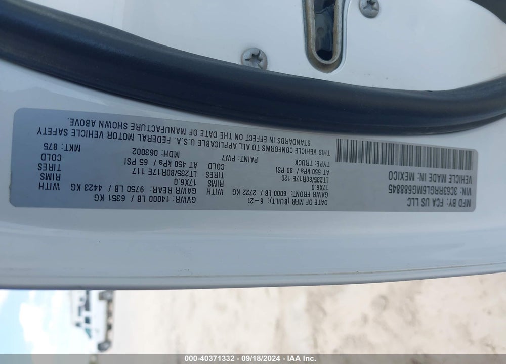 2021 RAM 3500 TRADESMAN  4X4 8' BOX VIN: 3C63RRGL6MG688845
