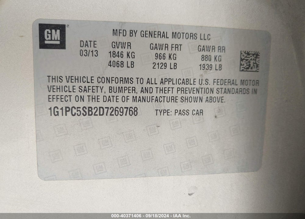 2013 CHEVROLET CRUZE 1LT AUTO VIN: 1G1PC5SB2D7269768