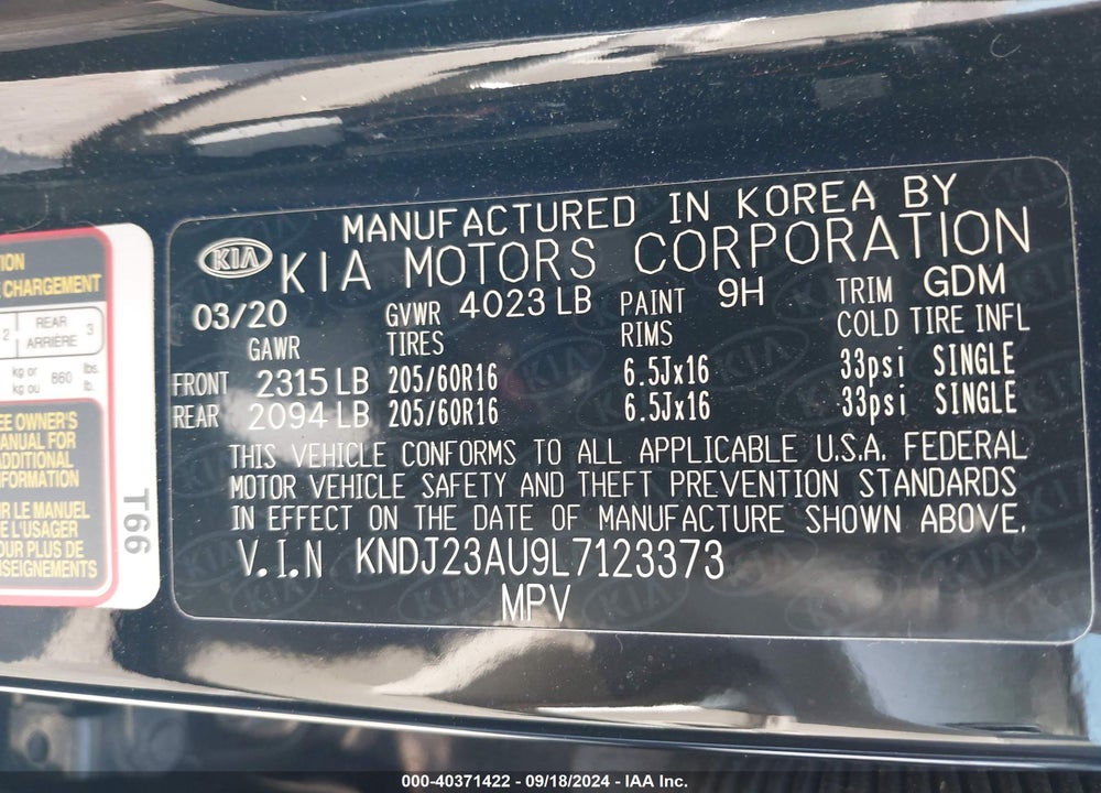 2020 KIA SOUL LX VIN: KNDJ23AU9L7123373