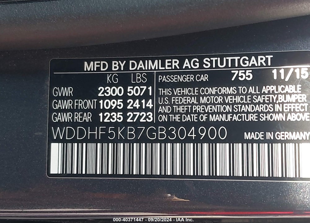 2016 MERCEDES-BENZ E 350 VIN: WDDHF5KB7GB304900