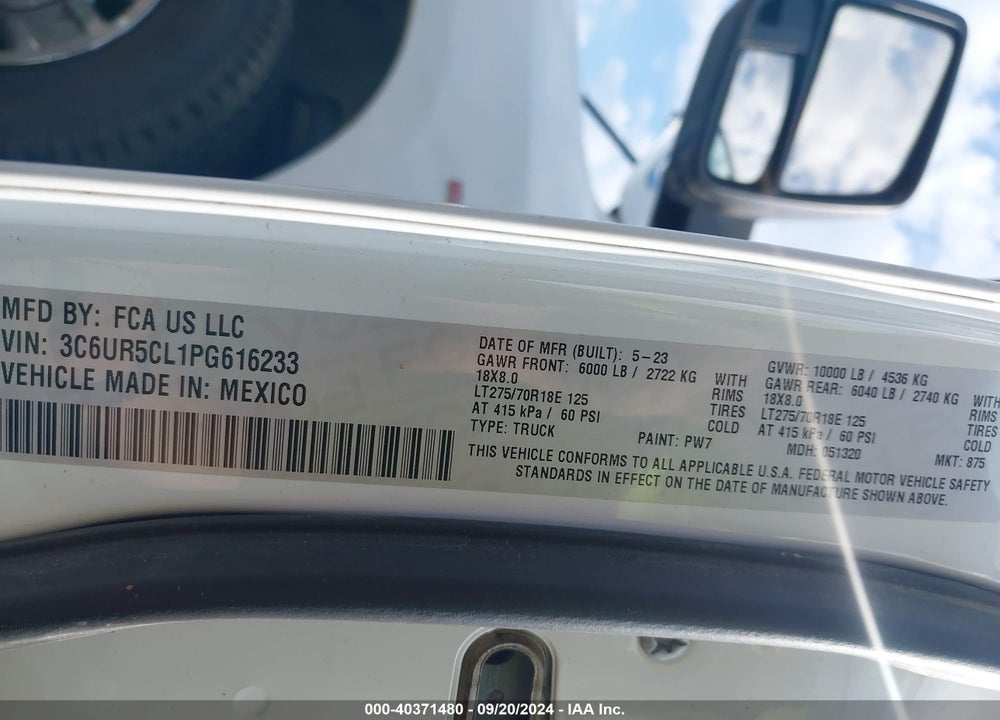 2023 RAM 2500 VIN: 3C6UR5CL1PG616233