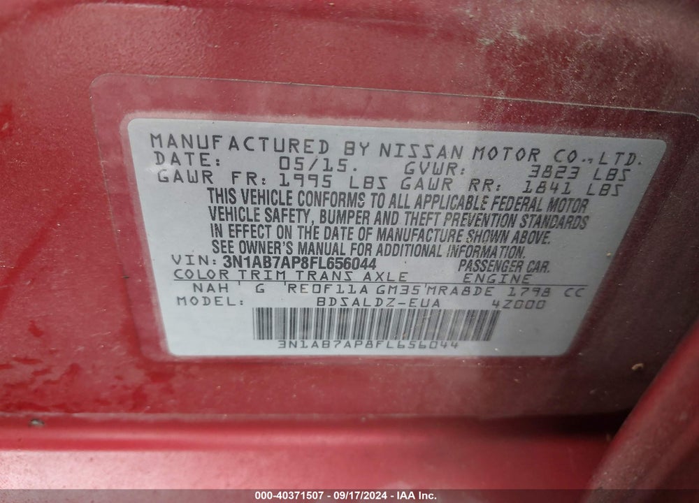 2015 NISSAN SENTRA FE+ S/S/SL/SR/SV VIN: 3N1AB7AP8FL656044