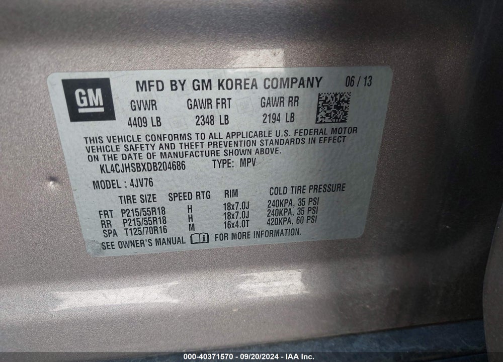 2013 BUICK ENCORE PREMIUM VIN: KL4CJHSBXDB204686