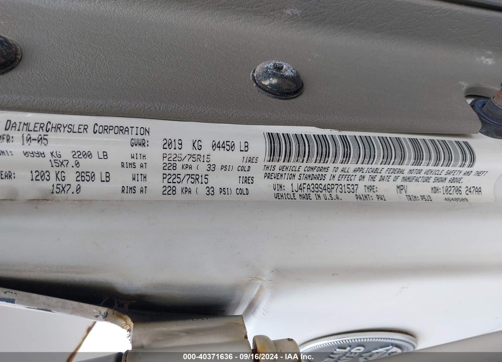 2006 JEEP WRANGLER X VIN: 1J4FA39S46P731537