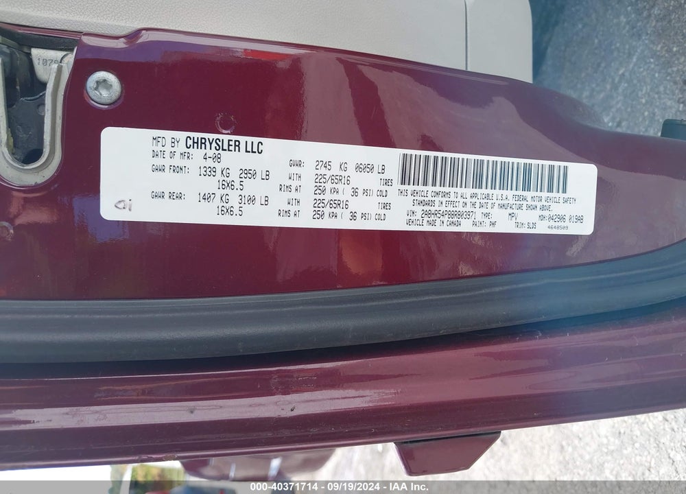 2008 CHRYSLER TOWN & COUNTRY TOURING VIN: 2A8HR54P88R803971