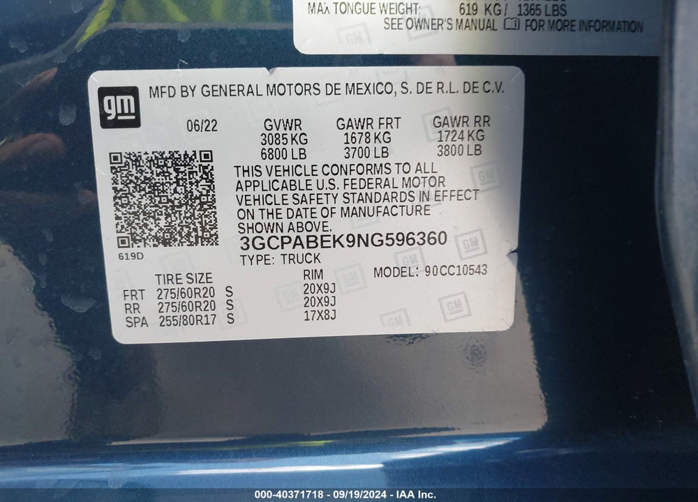 2022 CHEVROLET SILVERADO 1500 2WD SHORT BED CUSTOM VIN: 3GCPABEK9NG596360