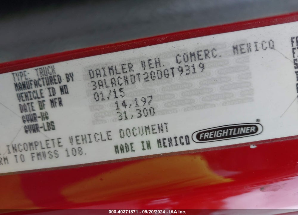 2016 FREIGHTLINER M2 106 MEDIUM DUTY VIN: 3ALACXDT2GDGT9319