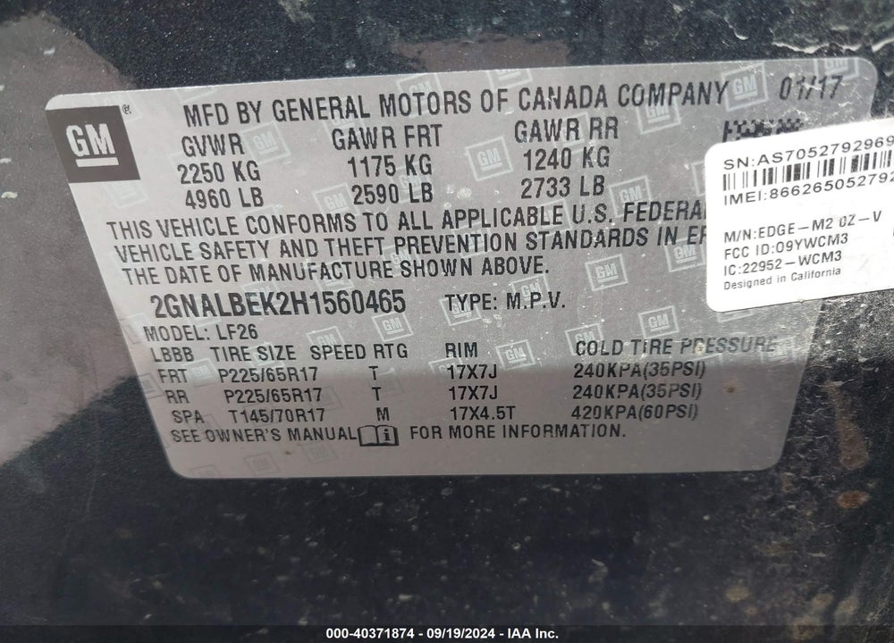 2017 CHEVROLET EQUINOX LS VIN: 2GNALBEK2H1560465