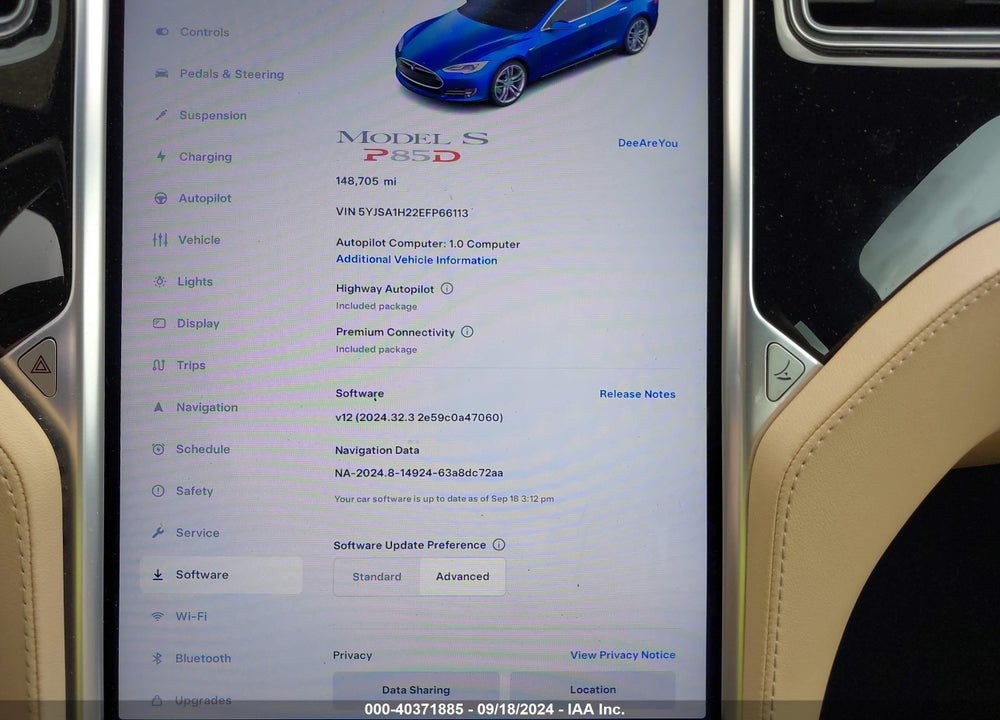 2014 TESLA MODEL S P85D VIN: 5YJSA1H22EFP66113