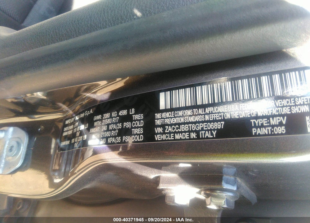 2016 JEEP RENEGADE LATITUDE VIN: ZACCJBBT6GPE06897