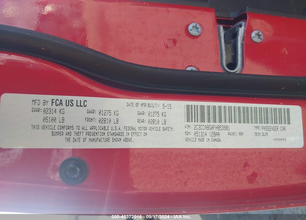 2015 CHRYSLER 300 300S VIN: 2C3CCABG0FH853981