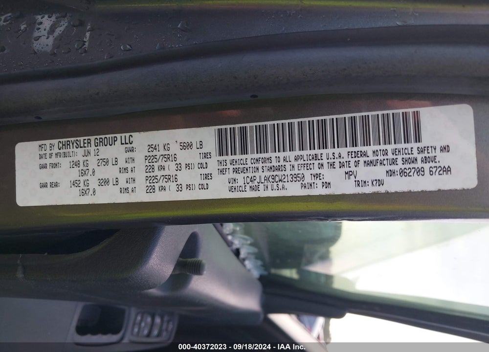 2012 JEEP LIBERTY SPORT VIN: 1C4PJLAK9CW213950