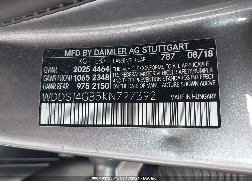 2019 MERCEDES-BENZ CLA 250 4MATIC VIN: WDDSJ4GB5KN727392