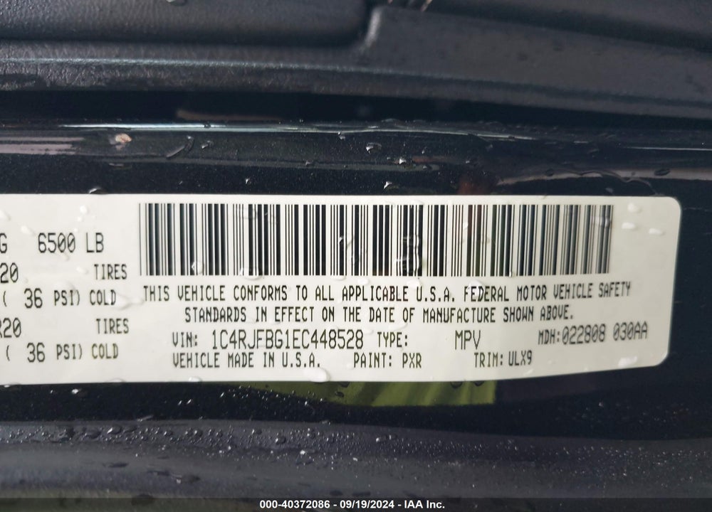 2014 JEEP GRAND CHEROKEE LIMITED VIN: 1C4RJFBG1EC448528