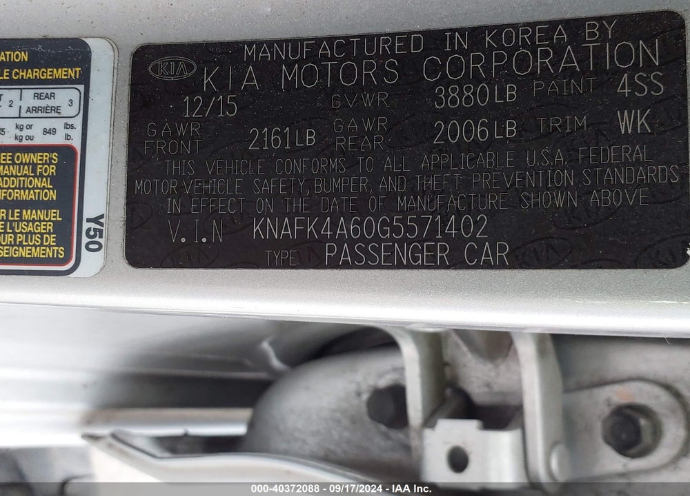 2016 KIA FORTE LX VIN: KNAFK4A60G5571402