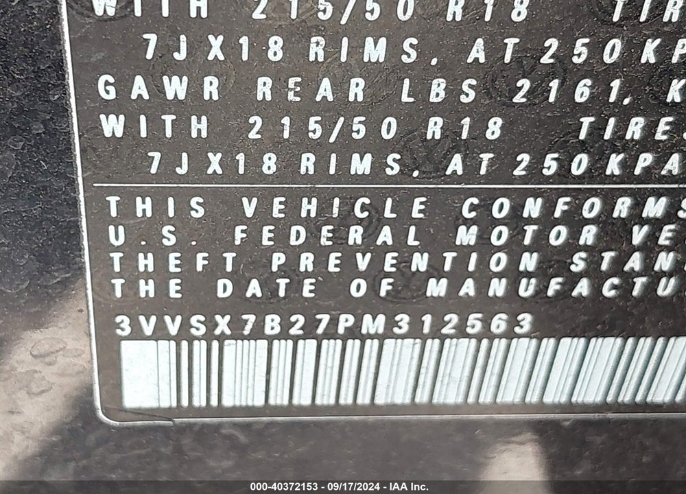 2023 VOLKSWAGEN TAOS 1.5T SE VIN: 3VVSX7B27PM312563