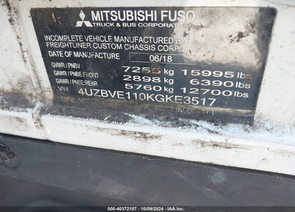 2019 MITSUBISHI FEC7TS VIN: 4UZBVE110KGKE3517