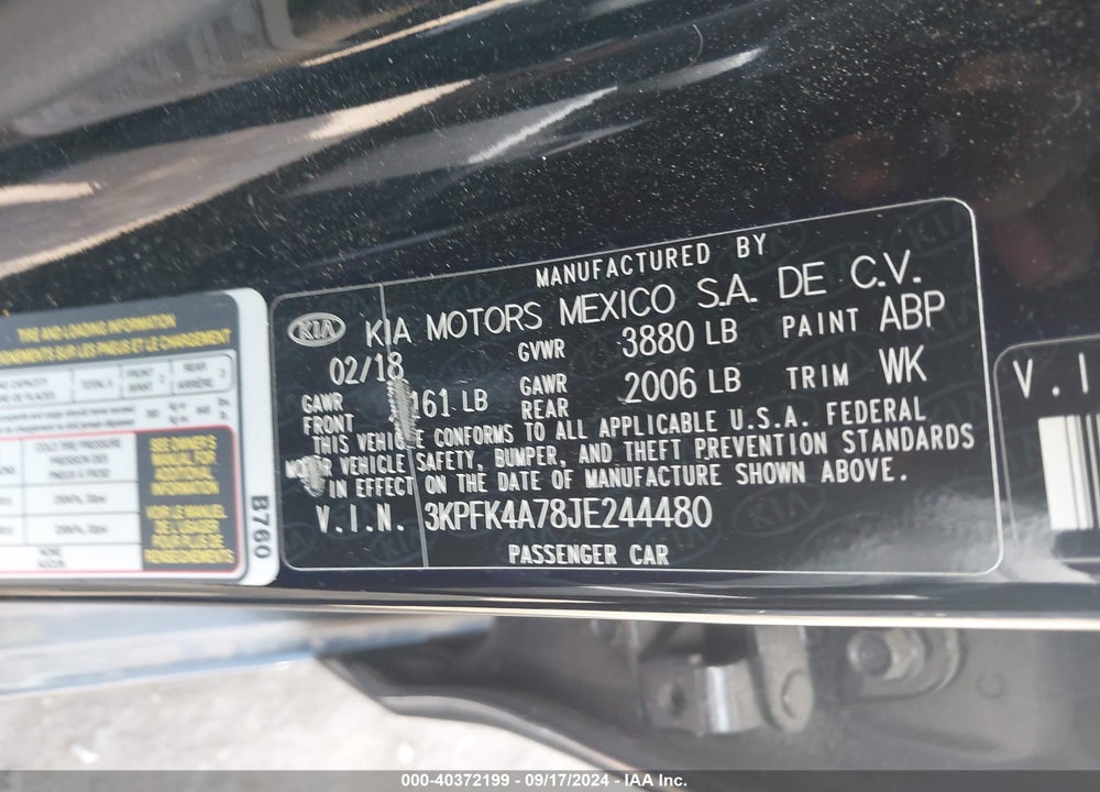 2018 KIA FORTE LX VIN: 3KPFK4A78JE244480