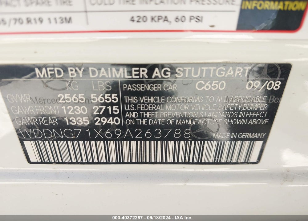 2009 MERCEDES-BENZ S 550 VIN: WDDNG71X69A263788