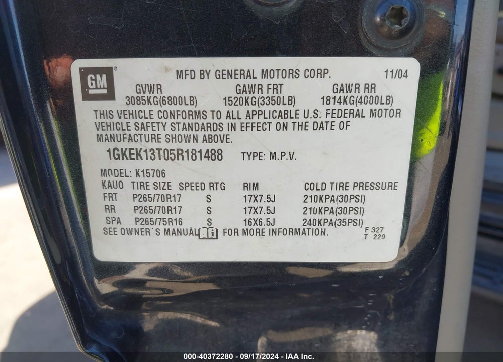 2005 GMC YUKON SLT VIN: 1GKEK13T05R181488