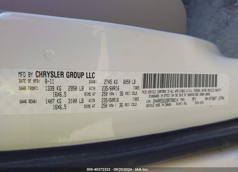 2011 CHRYSLER TOWN & COUNTRY TOURING VIN: 2A4RR5DG2BR798814