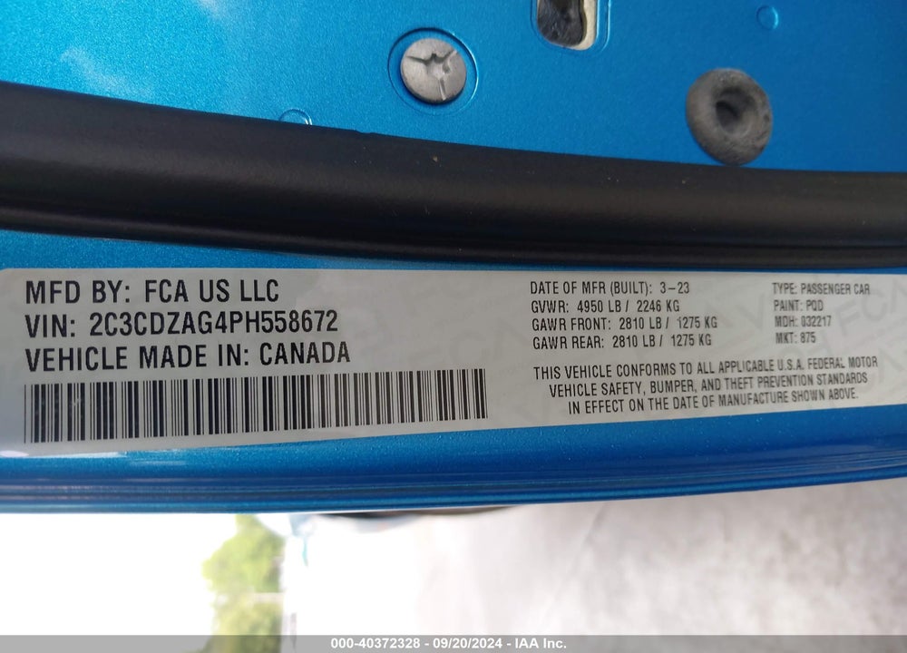 2023 DODGE CHALLENGER SXT VIN: 2C3CDZAG4PH558672