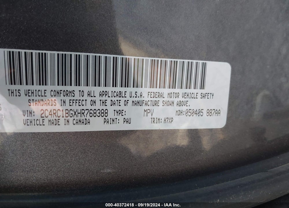 2017 CHRYSLER PACIFICA TOURING PLUS VIN: 2C4RC1BGXHR768388