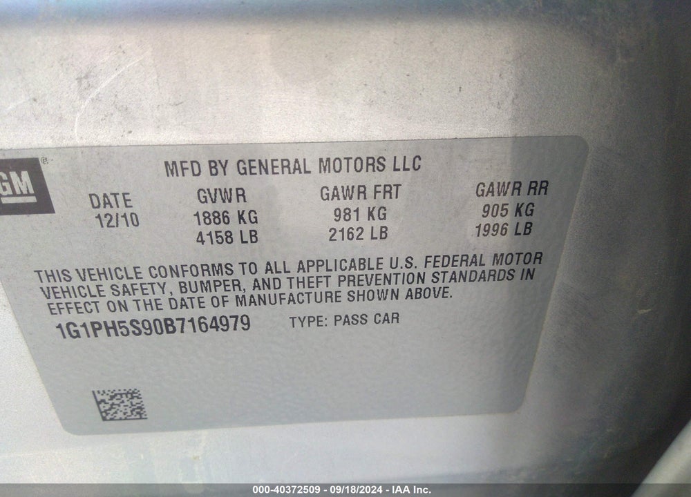 2011 CHEVROLET CRUZE LTZ VIN: 1G1PH5S90B7164979