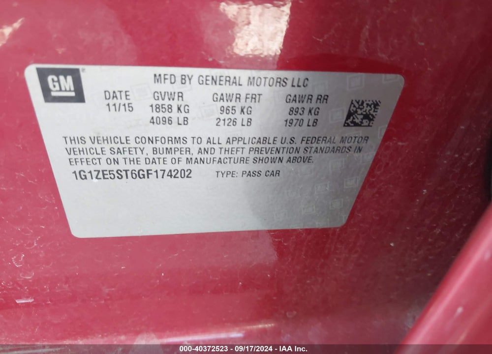 2016 CHEVROLET MALIBU 1LT VIN: 1G1ZE5ST6GF174202