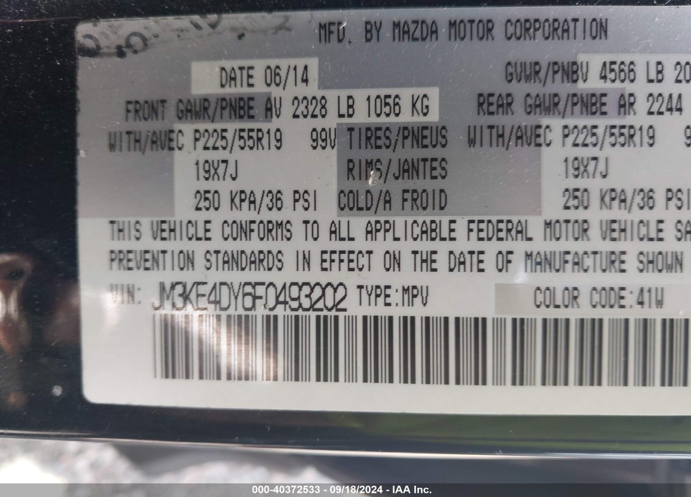 2015 MAZDA CX-5 GRAND TOURING VIN: JM3KE4DY6F0493202