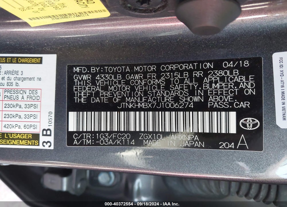 2018 TOYOTA C-HR XLE VIN: JTNKHMBX7J1006274