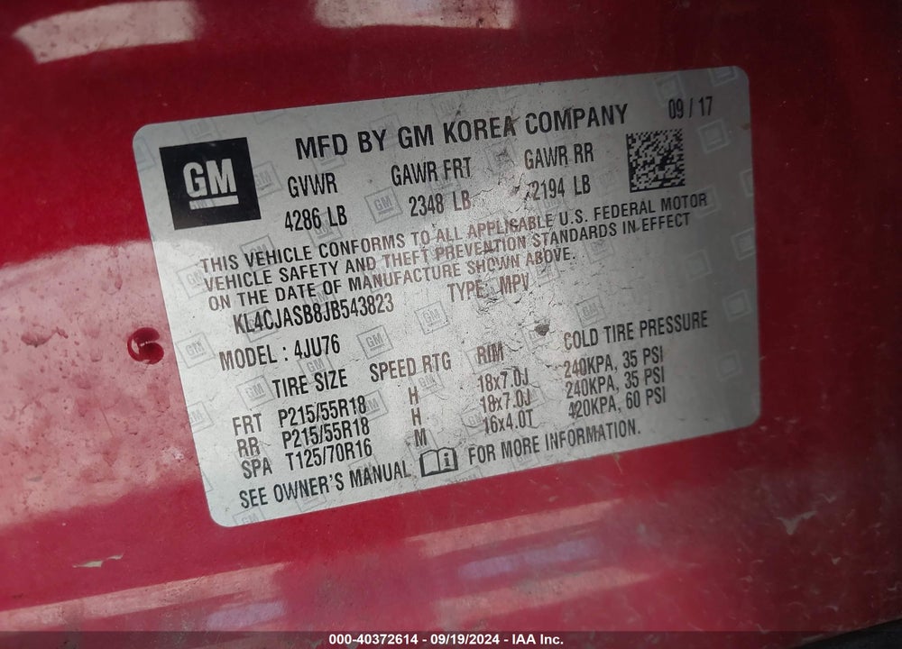 2018 BUICK ENCORE PREFERRED VIN: KL4CJASB8JB543823
