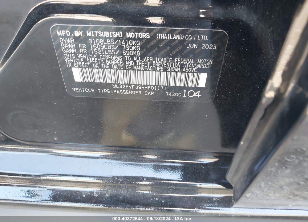 2024 MITSUBISHI MIRAGE G4 SE VIN: ML32FVFJ9RHF01171