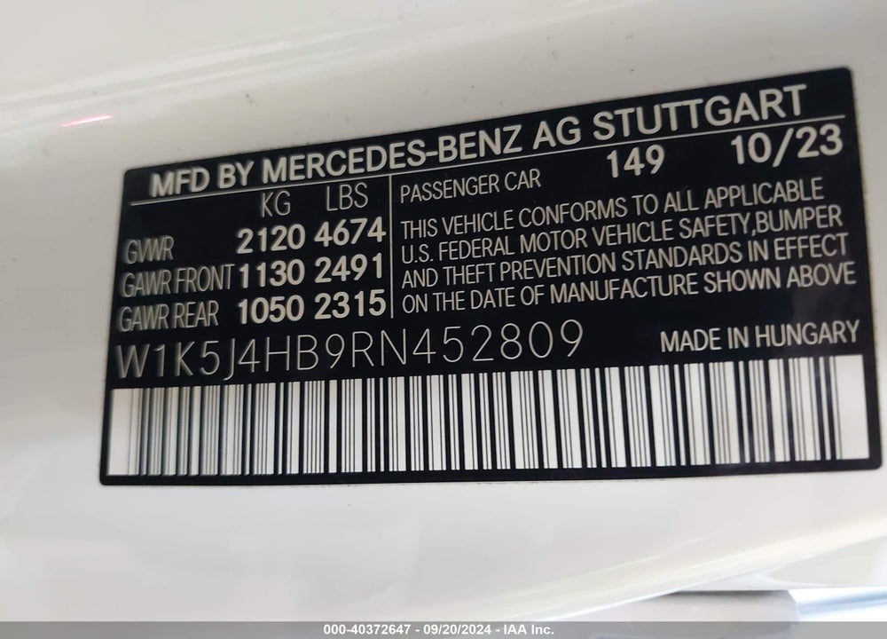 2024 MERCEDES-BENZ CLA 250 COUPE 4MATIC VIN: W1K5J4HB9RN452809