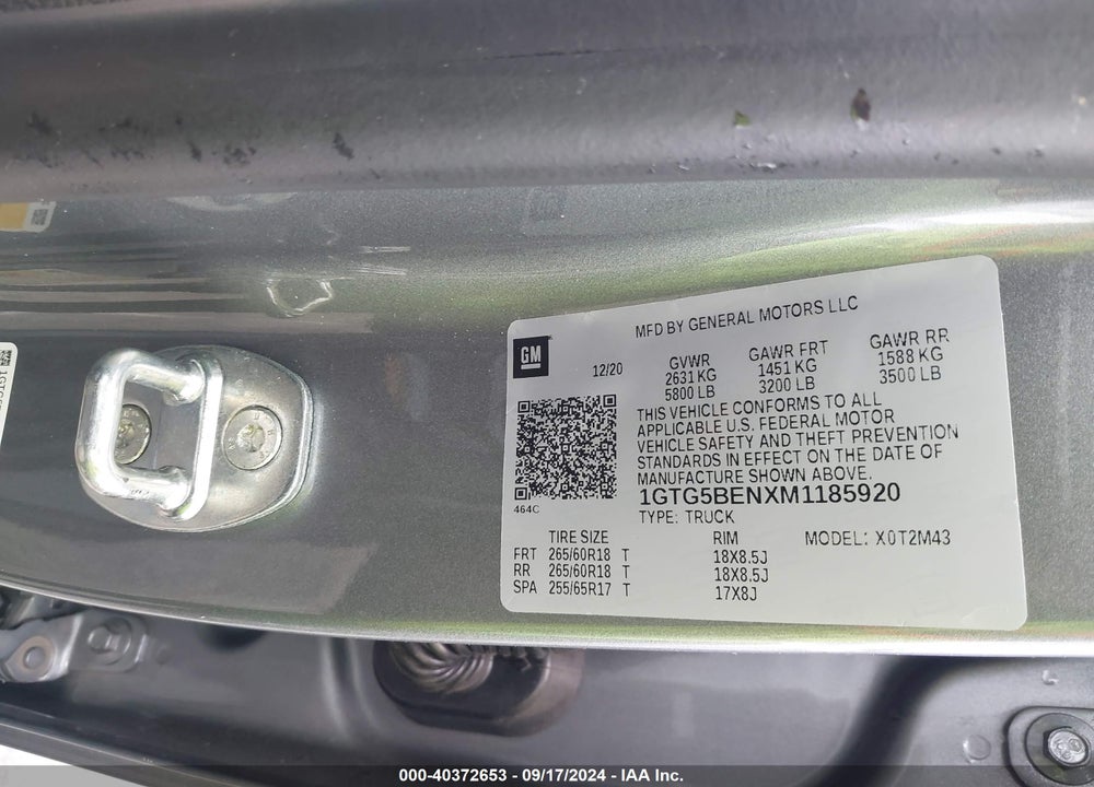 2021 GMC CANYON 2WD SHORT BOX ELEVATION STANDARD VIN: 1GTG5BENXM1185920