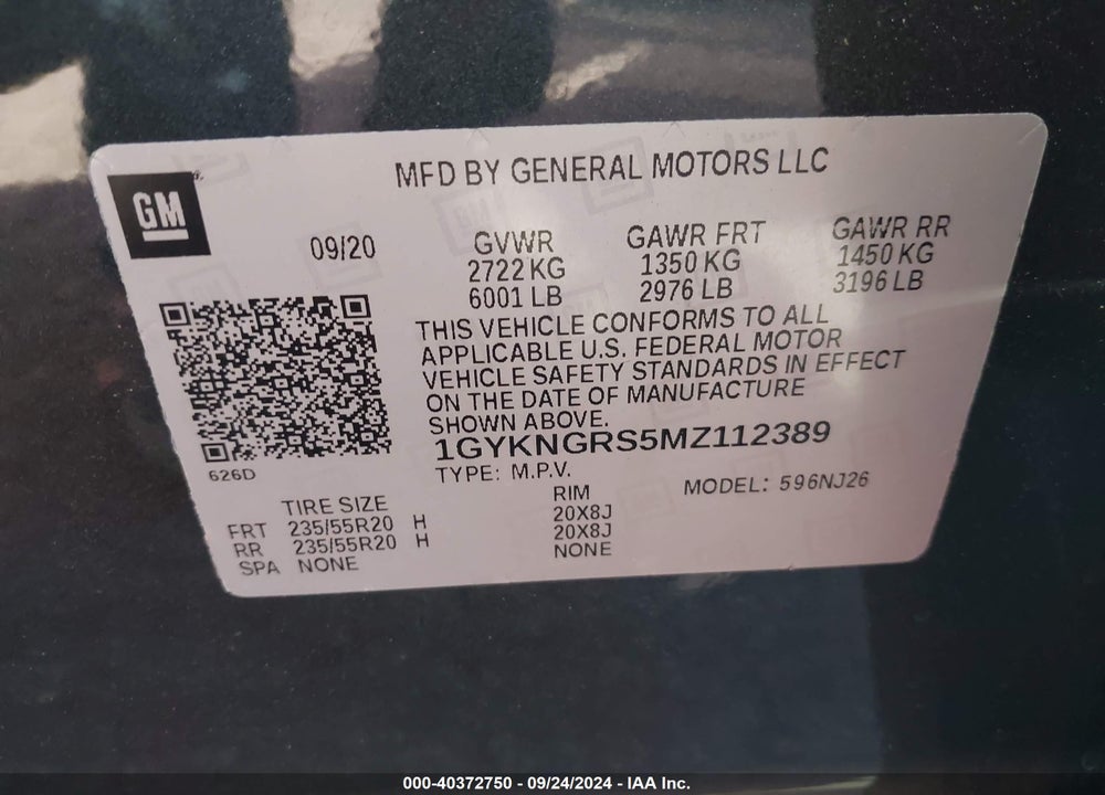 2021 CADILLAC XT5 AWD SPORT VIN: 1GYKNGRS5MZ112389