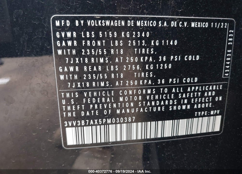 2023 VOLKSWAGEN TIGUAN 2.0T SE VIN: 3VV3B7AX5PM030387